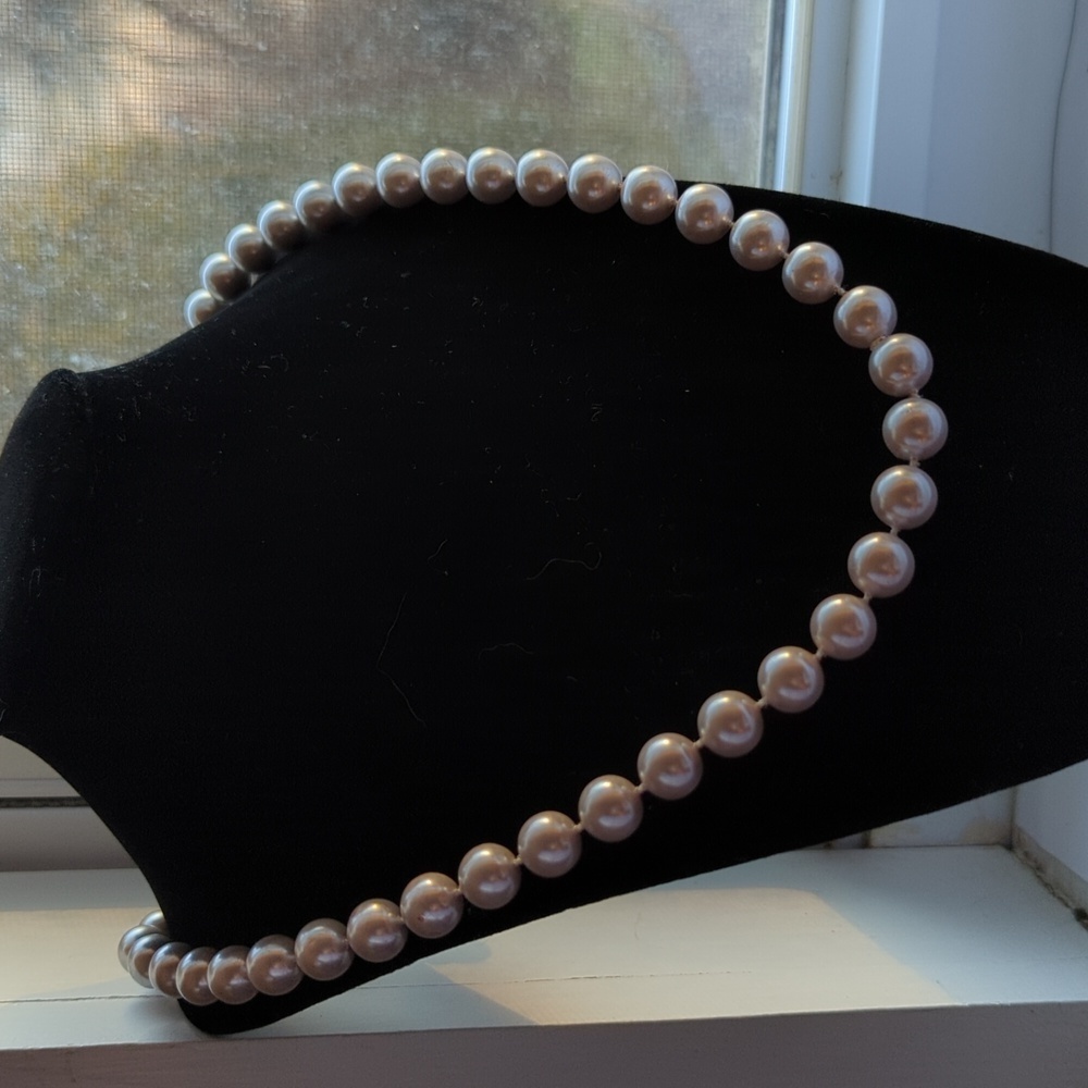 Vintage Faux Silver Gray Round Pearls Necklace Ring Clasp 11.5"